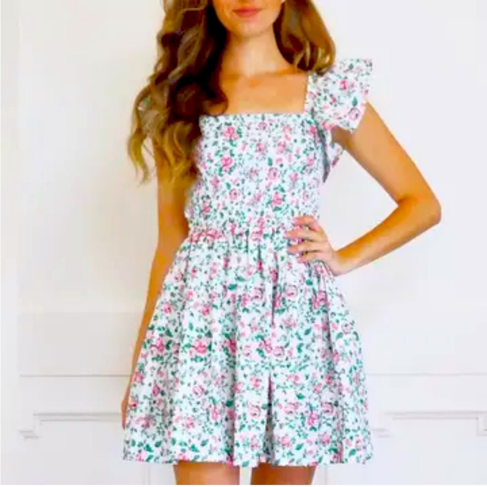 8 OAK LANE Girl’s Cottage Rose Bow Back Smocked Mini House Dress Size L